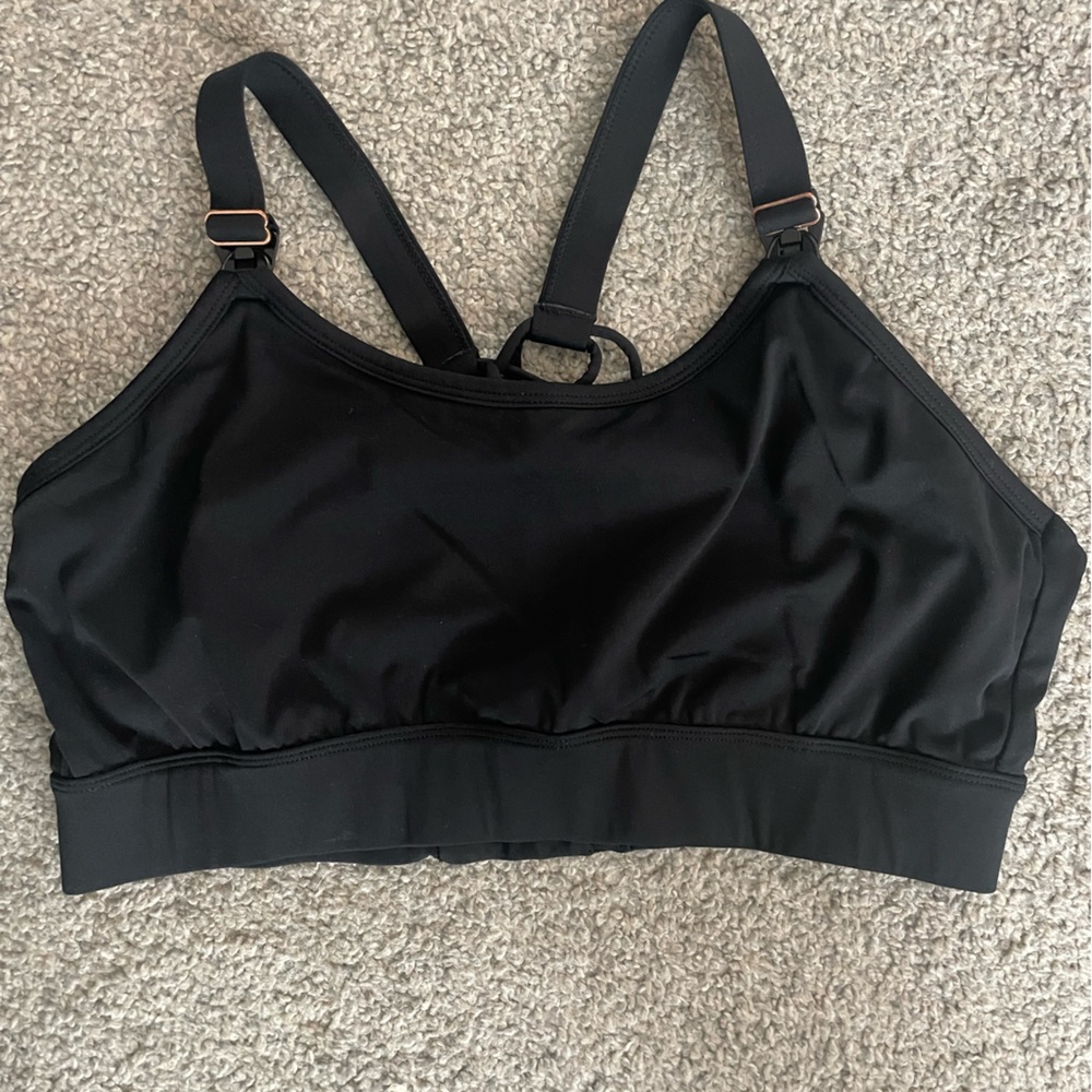 Love & Fit Black Adjustable Nursing Bra with Rose Gold Accent Strappy Sports Bra